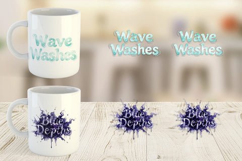Mug Wrap Watercolor Tidal Fluid Blue Affirmations Sublimation artnoy 