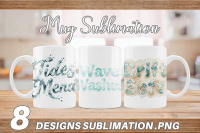 Mug Wrap Watercolor Tidal Fluid Blue Affirmations Sublimation artnoy 