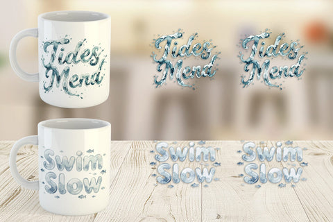Mug Wrap Watercolor Tidal Fluid Blue Affirmations Sublimation artnoy 