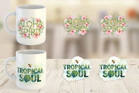 Mug Wrap Watercolor Tropical Aloha Bee Quotes Sublimation artnoy 