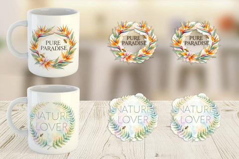 Mug Wrap Watercolor Tropical Aloha Bee Quotes Sublimation artnoy 
