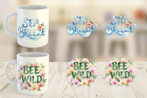 Mug Wrap Watercolor Tropical Aloha Bee Quotes Sublimation artnoy 
