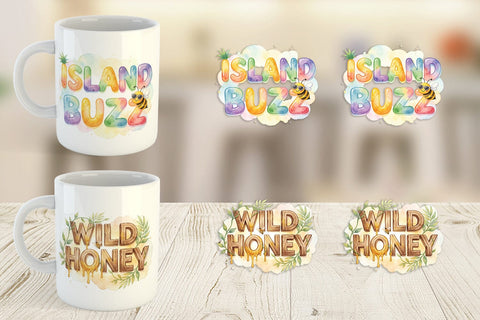 Mug Wrap Watercolor Tropical Aloha Bee Quotes Sublimation artnoy 