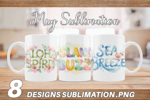 Mug Wrap Watercolor Tropical Aloha Bee Quotes Sublimation artnoy 
