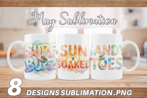 Mug Wrap Watercolor Tropical Summer Bee Vacation Quotes Sublimation artnoy 