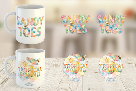 Mug Wrap Watercolor Tropical Summer Bee Vacation Quotes Sublimation artnoy 