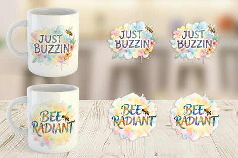 Mug Wrap Watercolor Tropical Sunshine Bee Quotes Sublimation artnoy 