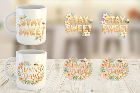 Mug Wrap Watercolor Tropical Sunshine Bee Quotes Sublimation artnoy 