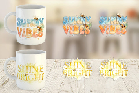 Mug Wrap Watercolor Tropical Sunshine Bee Quotes Sublimation artnoy 