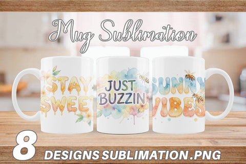 Mug Wrap Watercolor Tropical Sunshine Bee Quotes Sublimation artnoy 
