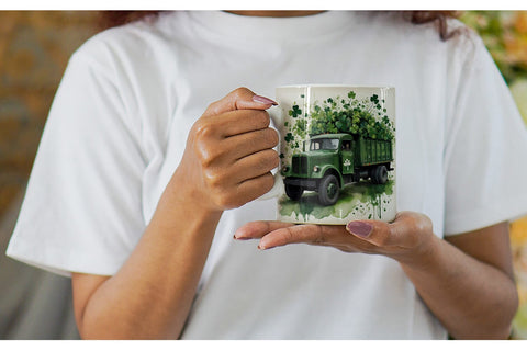 Mug Wrap Watercolor Truck Shamrocks Sublimation artnoy 