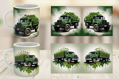 Mug Wrap Watercolor Truck Shamrocks Sublimation artnoy 