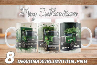 Mug Wrap Watercolor Truck Shamrocks Sublimation artnoy 