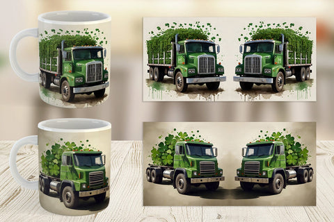 Mug Wrap Watercolor Truck Shamrocks Sublimation artnoy 