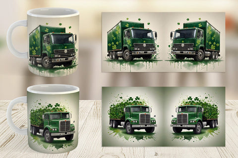 Mug Wrap Watercolor Truck Shamrocks Sublimation artnoy 