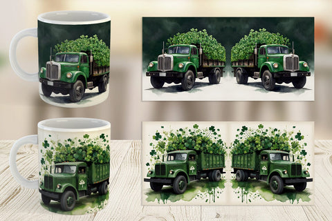 Mug Wrap Watercolor Truck Shamrocks Sublimation artnoy 