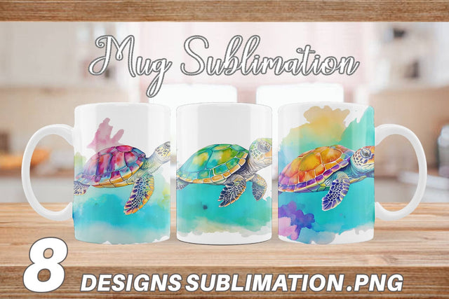 Mug Wrap Watercolor Turtle Sublimation artnoy 