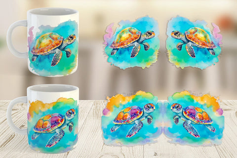 Mug Wrap Watercolor Turtle Sublimation artnoy 