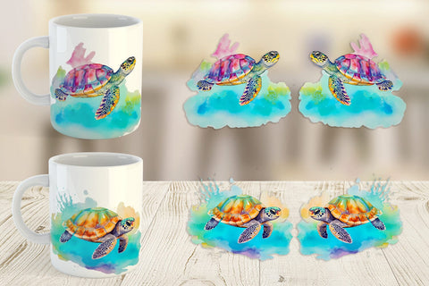 Mug Wrap Watercolor Turtle Sublimation artnoy 