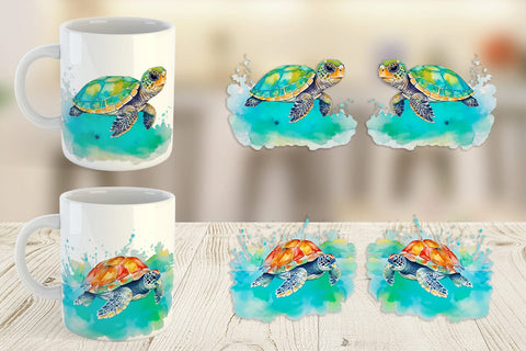 Mug Wrap Watercolor Turtle Sublimation artnoy 