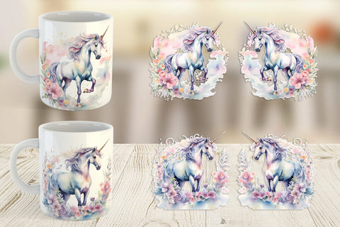 Mug Wrap Watercolor Unicorn Sublimation artnoy 