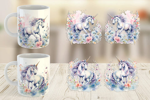Mug Wrap Watercolor Unicorn Sublimation artnoy 