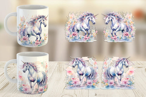 Mug Wrap Watercolor Unicorn Sublimation artnoy 