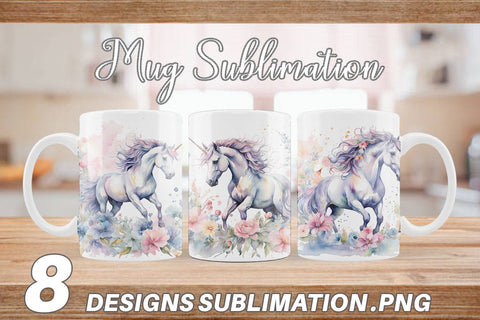 Mug Wrap Watercolor Unicorn Sublimation artnoy 