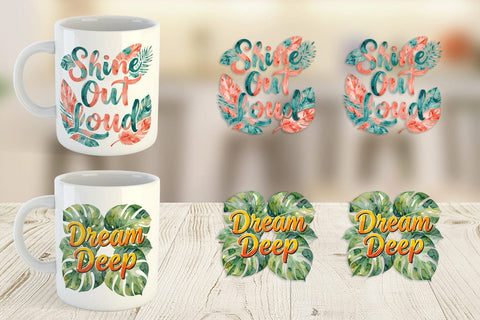 Mug Wrap Watercolor Vibrant Tropical Growth Quote Sublimation artnoy 