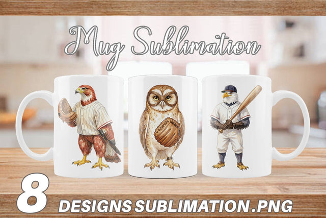 Mug Wrap Watercolor Vintage Bird Baseball Sublimation artnoy 