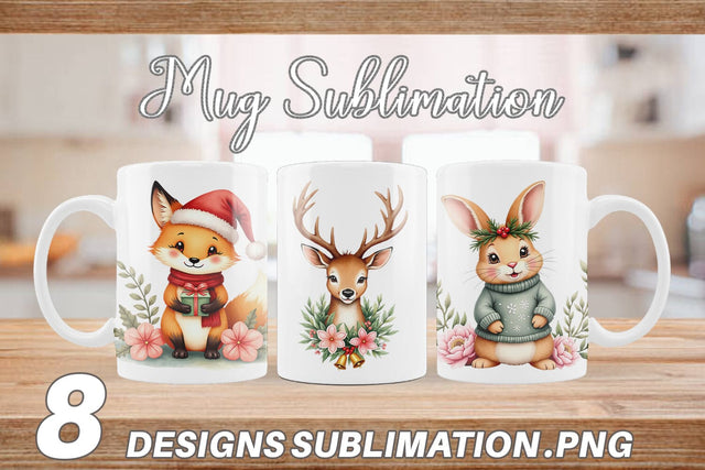 Mug Wrap Watercolor Vintage Christmas Animals Sublimation artnoy 