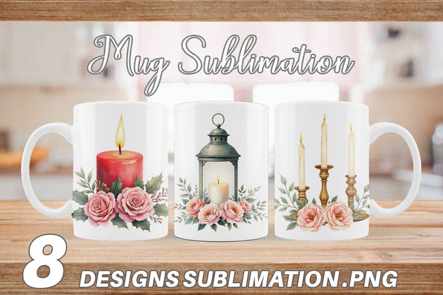 Mug Wrap Watercolor Vintage Christmas Candles Sublimation artnoy 
