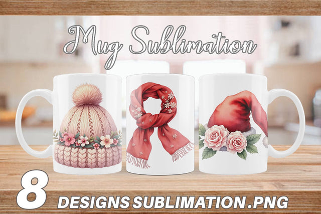 Mug Wrap Watercolor Vintage Christmas Hats Sublimation artnoy 