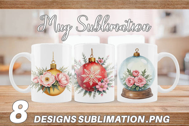 Mug Wrap Watercolor Vintage Christmas Ornaments Sublimation artnoy 