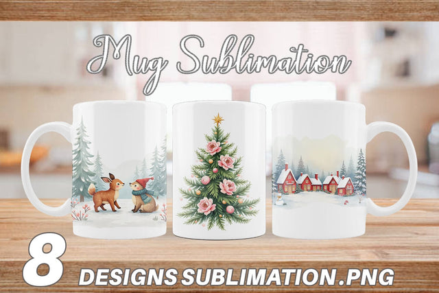 Mug Wrap Watercolor Vintage Christmas Scenes Sublimation artnoy 