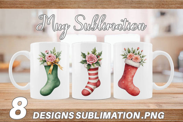 Mug Wrap Watercolor Vintage Christmas Stockings Sublimation artnoy 