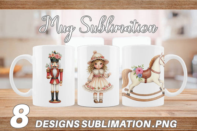 Mug Wrap Watercolor Vintage Christmas Toys Sublimation artnoy 
