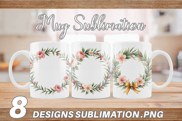 Mug Wrap Watercolor Vintage Christmas Wreaths Sublimation artnoy 