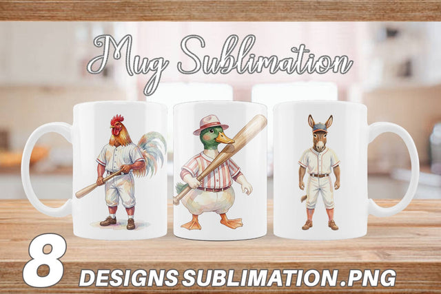 Mug Wrap Watercolor Vintage Farm Animal Baseball Sublimation artnoy 