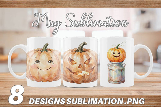 Mug Wrap Watercolor Vintage Farmhouse Pumpkin Sublimation artnoy 