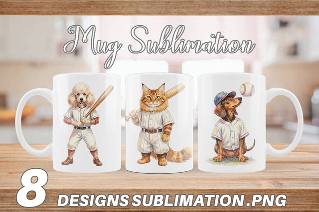 Mug Wrap Watercolor Vintage Pet Animal Baseball Sublimation artnoy 