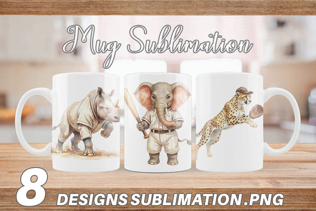 Mug Wrap Watercolor Vintage Safari Animal Baseball Sublimation artnoy 