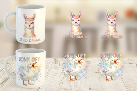 Mug Wrap Watercolor Wacky Barnyard Animal Quotes Sublimation artnoy 