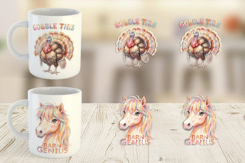 Mug Wrap Watercolor Wacky Barnyard Animal Quotes Sublimation artnoy 