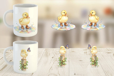 Mug Wrap Watercolor Western Chick And Duckling Art Sublimation artnoy 