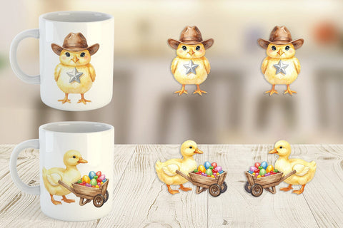 Mug Wrap Watercolor Western Chick And Duckling Art Sublimation artnoy 
