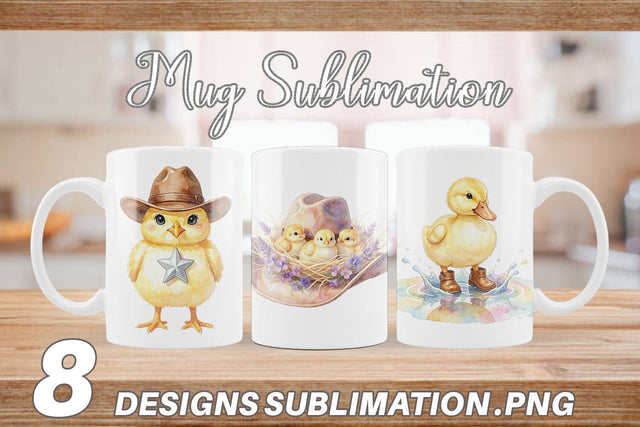 Mug Wrap Watercolor Western Chick And Duckling Art Sublimation artnoy 