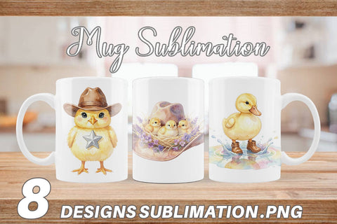 Mug Wrap Watercolor Western Chick And Duckling Art Sublimation artnoy 