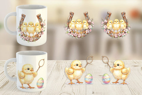 Mug Wrap Watercolor Western Chick And Duckling Art Sublimation artnoy 