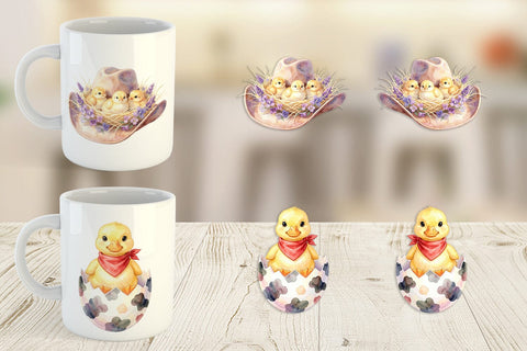 Mug Wrap Watercolor Western Chick And Duckling Art Sublimation artnoy 